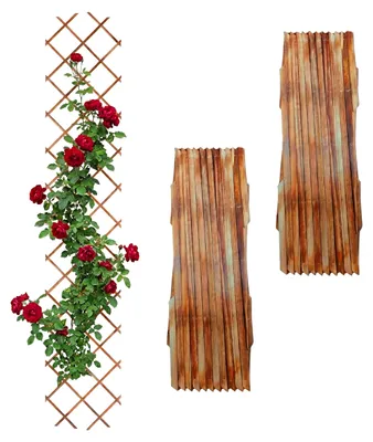 Obrázek produktu pro Relaxdays – výsuvná opěrná mřížka, sada 3 ks, 270 x 45 cm, dřevo, montáž na zeď, opora pro popínavé rostliny, dřevěná mřížka, flámované