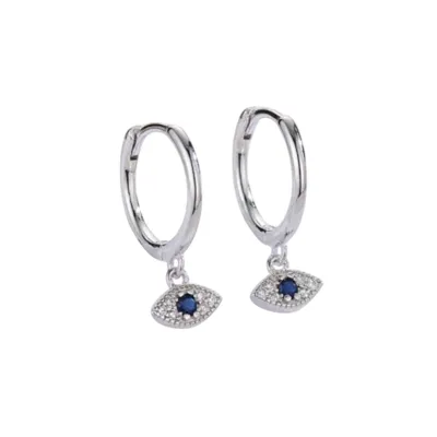 Produktbild von kleine Ohrcreolen Glitzerstein Blue Eye mini Ohrringe Zirkonia Nazar GESCHENKIDEE, Sterling Silber 925, inklusive Geschenkschachtel