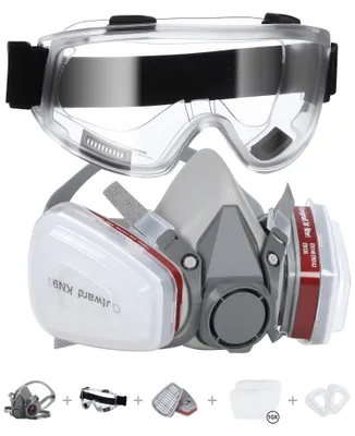 Productafbeelding van Stofmasker met filter - Herbruikbaar halfgezichtsmasker - Veiligheidsbril - Stofmasker voor schuren/spuiten/polijsten - 10 filters - Bescherming tegen fijnstof - Ademhalingsmasker