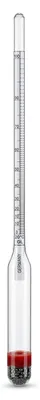 Produktbild von Alkoholmeter Aräometer Glas mit Gay-Lussac-Skala 0-100 GL und Grad-Cartier-Skala 10-45 C 1 GL und 1 C Teilung 26cm lang Alkoholspindel Alkoholmesser