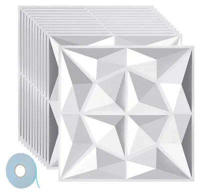 Obrázok produktu pre Ikodm 3D nástenné panely 30*30 cm, biela farba, diamantový vzor, PVC, samolepiace, vnútorné použitie