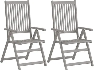 Produktbild von 4 verstellbare Hochlehner aus massivem Akazienholz in Grau mit Auflagen, Armlehnen und 5-fach verstellbarer Rückenlehne für den Garten
