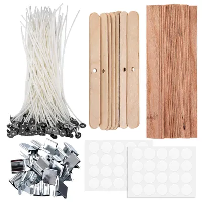 Image de Mèches en bois - 100 pièces avec support métallique - pour la fabrication de bougies faites maison - longueur de 20 cm