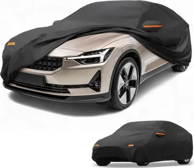 Produktbild von Autoabdeckung Wasserdicht Alle Wetter Sonnenregen Schutz Vollabdeckung fš¹r Polestar 2 Aluminiumfolie Schwarz mit Reflektorstreifen