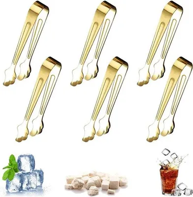 Immagine prodotto di Set da 6 pinze per ghiaccio in acciaio inossidabile, piccole pinze da cucina, pinze per ghiaccio, mini pinze da servizio, porzionatura di alimenti, bevande, cubetti di ghiaccio, congelamento, pinze da cucina (oro)