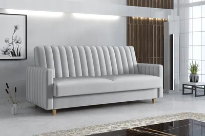 Produktbild von Emoebel24 Sofa mit Schlaffunktion, Bettcouch, Schlafsofa mit Bettkasten Grace Hellgrau 210x97x90 cm