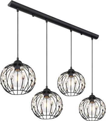 Produktbild von Globo Lighting Hängeleuchte Metall schwarz matt, Metall schwarz matt, K9 Kristalle amber, Kabel Textil Schwarz, LxBxH: 800x200x1200mm, exkl. 4x E27 60W 230V