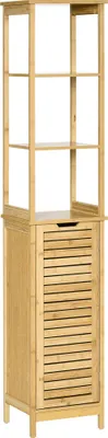 Produktbild von Kleankin Badezimmerschrank mit 3 Einlegeböden und Lamellentür, Bambus