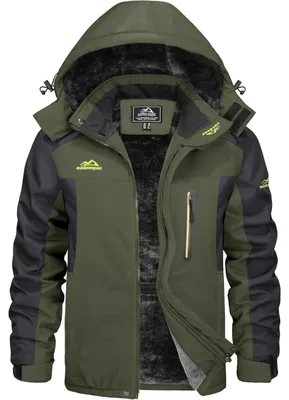 Productafbeelding van Winterjas voor heren, waterdicht, warm gevoerd, ski-jas, outdoorjas, winddicht, ademend, maat XL, olijfgroen