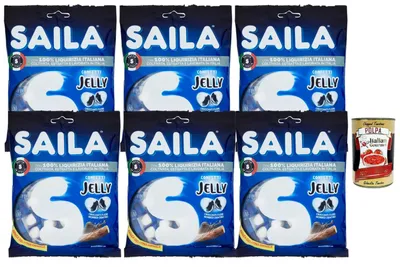 Produktbild von Saila Italian Gourmet bundle für Lakritz Konfekt Jelly ohne Gelatine 6x75g italienische Süßigkeit Snack Vorratspack + Italian Gourmet Polpa 400 g