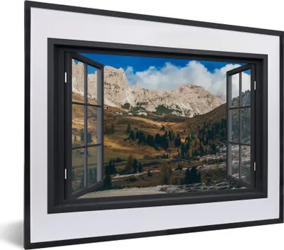 Produktbild von MuchoWow® MuchoWow® Gerahmtes Poster Aussicht - Berge - Grün 40x30 cm - Poster mit zchwarzem Bilderrahmen - Bilderrahmen - Poster im Rahmen
