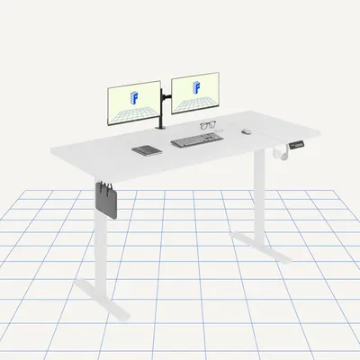 Imagen del producto de Escritorio eléctrico de altura regulable, 180x80 cm, color blanco, con función de memoria y sistema de gestión de cables