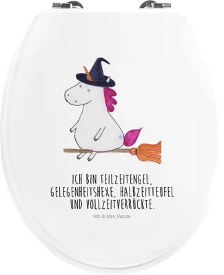 Produktbild von Mr. & Mrs. Panda Klobrille Einhorn Hexe - Weiß - Geschenk, Freundin, bambus wc sitz, Deko, Teufel, Brille, Engel, Einhörner, Frau, Klodeckel, klo deckel, Toilettendeckel
