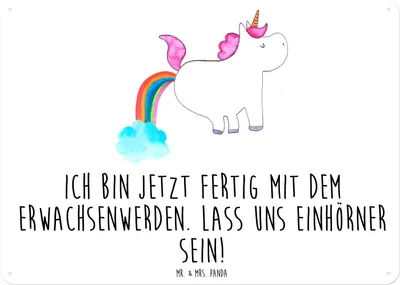 Produktbild von Mr. & Mrs. Panda tafel Einhorn Pupsen DIN A6 - Weiß - Geschenk, Blechschild, Türschild, Schild, Unicorn, Lustig, Wandbild, Pups, Regenbogen, Magnetschild, Freundin