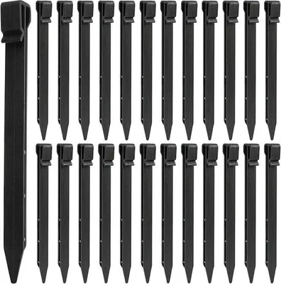Image de Lot de 25 piquets en plastique pour jardins paysagers ; piquets d'ancrage robustes de 25 cm pour dalles de terrasse extérieures (noirs)
