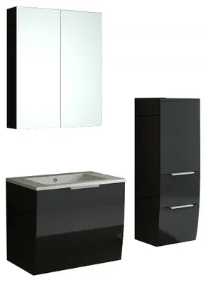 Immagine prodotto di Set da bagno RORSCHACH nero, 3 pezzi: lavabo, armadio a specchio e pensile