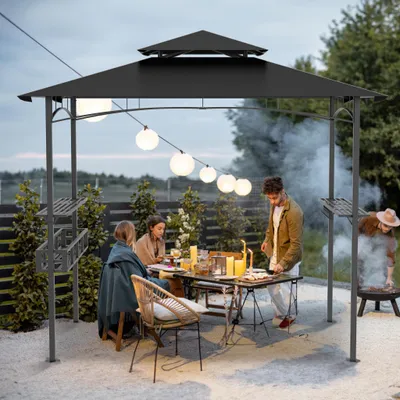 Produktbild von YZNAHRE Grillpavillon 219x138x250 cm BBQ Grill Pavillon Gartenpavillon mit Bartresen und Doppelschichtdach Gartenlauben Gartenzelt Partyzelt UV-Schutz, Schwarz