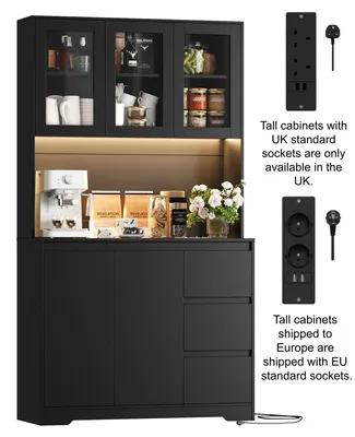 Zdjęcie produktu dla Szafka kuchenna z oświetleniem LED – wysoka szafka kuchenna 100 x 38,5 x 180 cm – 3 szuflady – regulowane półki – płyta wiórowa – kolor czarny