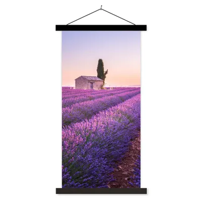 Produktbild von MuchoWow® Textilposter Lavendel - Sonnenuntergang - Lila - Blumen 60x120 cm mit schwarzem Rahmen - Magnete