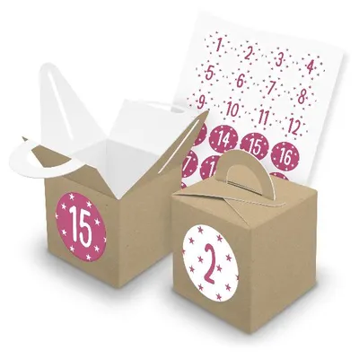 Produktbild von itenga SET V43 Adventskalender Würfelbox mit Griff Braun + Zahlensticker Z41