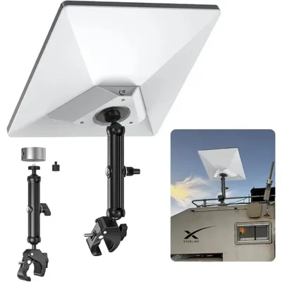 Image de Support pour antenne satellite - Pince métallique réglable - Construction robuste - Fixation universelle pour tubes et rails - Adapté aux camping-cars, bateaux et camions