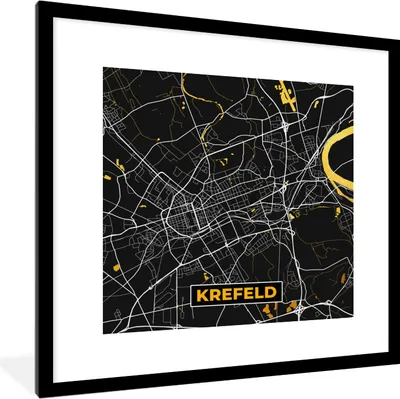 Produktbild von MuchoWow® Gerahmtes Poster Krefeld - Stadtplan - Gold - Karte - Deutschland 40x40 cm - Poster mit Schwarzem Bilderrahmen Wandposter Rahmen Foto Bilder - Poster - Plakat im Rahmen