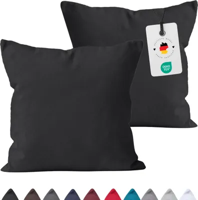 Produktbild von Kissenbezug 80x80 cm aus 100% Baumwolle, Kissenhülle Schwarz Uni