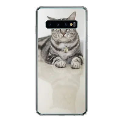 Produktbild von MuchoWow® Handyhülle Schutzhülle Hülle für Samsung Galaxy S10 Katze - Grau - Tier - Mädchen - Kinder - Jungen - Kind Silikon Softcase Handy Hülle - Handytasche