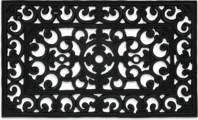 Image de Tapis d'entrée Relaxdays en caoutchouc, 45 x 75 cm, résistant aux intempéries, antidérapant, motifs décoratifs, tapis d'entrée pour l'intérieur et l'extérieur, noir