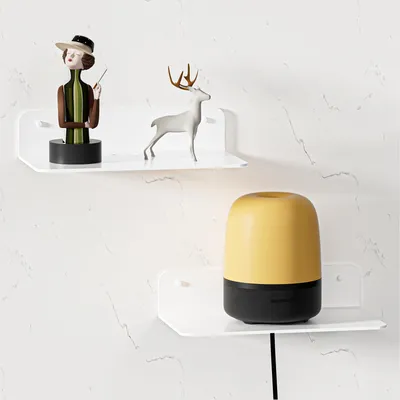 Image de Étagère murale blanche, sans perçage, lot de 2, étagère murale en métal, étagère murale de 23 cm, petite étagère autocollante pour la salle de bains, le salon, la chambre, la cuisine ou le bureau