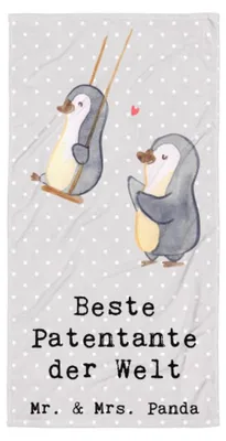 Produktbild von Mr. & Mrs. Panda Handtuch Pinguin Beste Patentante der Welt - Grau Pastell - Geschenk, Neffe, Strandlaken, Baumwollhandtuch, Duschhandtuch, Strandtuch, Familie, Nichte