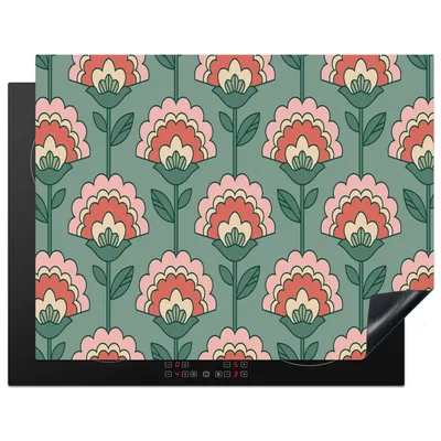 Produktbild von KitchenYeah© Herdabdeckplatte Blumen - Retro - Muster , 77x59cm, Küche Deko, Glaskeramikkochfeld Herdabdeckung, Abdeckplatte fùr Kochfeld