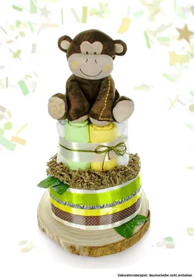 Produktbild von Große Windeltorte 2-stöckig | SAFARI + große Affen Spieluhr