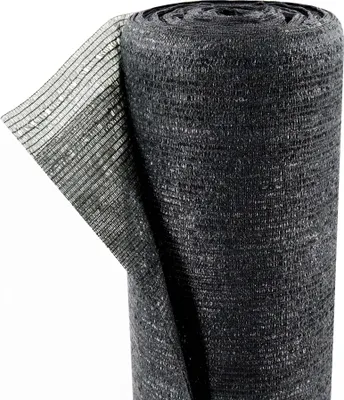 A roll of black shade netting is shown against a white background.