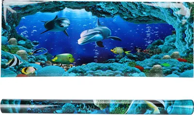 Productafbeelding van Akozon PVC-wanddecoratie voor aquarium, "Oceaanwereld" - waterscène voor aquarium (61 x 41 cm)