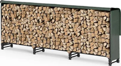 Produktbild von VOUNOT® Kaminholzregal Aussen aus Metall mit wasserdichte Abdeckung, 300x116x36 cm
