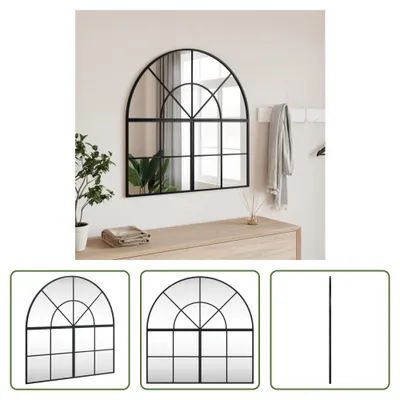 Produktbild von The Living Store Wandspiegel Schwarz 80x80 cm Gewölbt Eisen