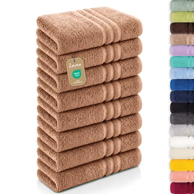 Zdjęcie produktu dla Zestaw 8 ręczników łazienkowych Lavea® 50x100 cm - Elena, 100% bawełna, bardzo chłonne i miękkie, można prać w pralce, nadają się do suszenia w suszarce bębnowej, ręcznik frotte - kolor cappuccino