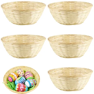 Productafbeelding van Set van 5 ronde paasmandjes, bamboeweverij, paasmand, broodmand