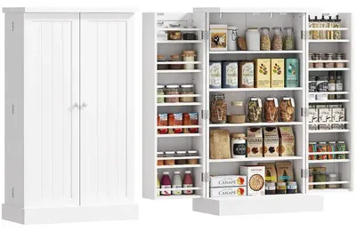 Obrázok produktu pre Skriňa do kuchyne – komora – 2 dvierka – 5 políc + 12 priehradiek – drevo – 60 x 30 x 104 cm – armygreen (olivovo zelená)