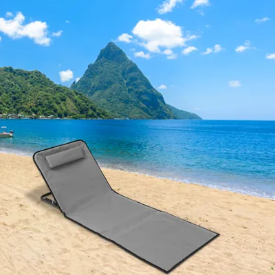 Immagine prodotto di Aopunly Tappetino da spiaggia con cinghia di trasporto con poggiatesta poggiaschiena regolabile 600D Poliestere Grigio 1 pezzo 145cm x 47cm