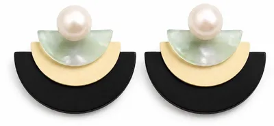 Imagen del producto de Pendientes de botón en abanico de resina sintética, y color oro, art déco