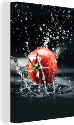 Produktbild von OneMillionCanvasses® - Leinwandbilder - 90x140 cm, Tomate - Gemüse - Stilleben - Wasser - Rot, Wandbilder Kunstdruck Wanddekoration - Foto auf Leinwand - Gemälde auf Holzrahmen  - Wandschmucke - Schlafzimmer
