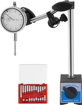 Produktbild von SucceBuy Messuhr mit Doppelstangenständer und Aufbewahrungskoffer, 0,03 mm Präzision, 0–25,4 mm Messbereich, Halterung für Messuhr, nicht magnetische Zentrierstangen zur Maschineneinrichtung