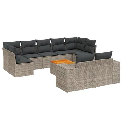 Produktbild von vidaXL 10-tlg. Garten-Sofagarnitur mit Kissen Grau Poly Rattan
