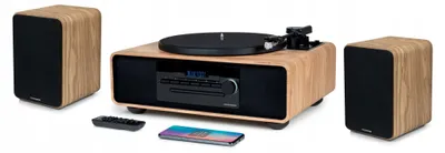 Zdjęcie produktu dla Gramofonem z głośnikami Bluetooth, radiem FM, odtwarza płyty CD/MP3 Thomson MIC300TT/602DUO