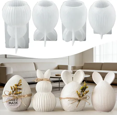 Produktbild von 4 Silikonformen für Ostern, Osterhase, Frühlings-Ostereier, Epoxidharzformen für DIY-Bastelprojekte, Gips, Kerzen