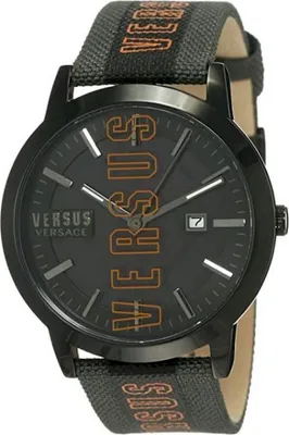 Produktbild von Versus by Versace VSPHN0120 Barbes schwarz grau orange Leder Herren Uhr NEW