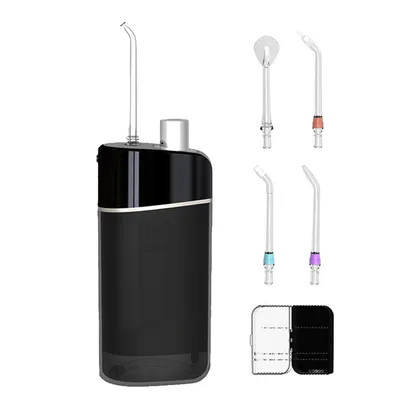 Produktbild von Tragbare Munddusche mit 1600/min Pulsfrequenz, 3 Modi, 200 ml Wassertank,IPX7 Zahnreiniger mit 4 Düsen und Aufbewahrungsbox,Schwarz
