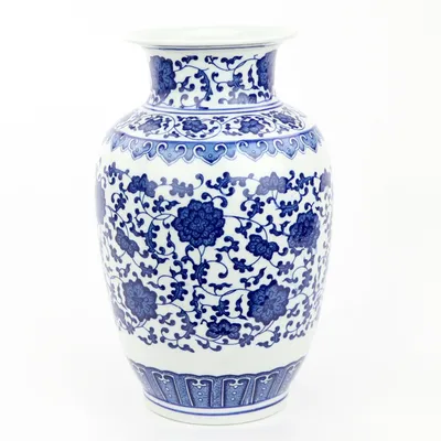 Produktbild von Fine Asianliving Chinesische Vase Porzellan Lotus Blau Weiß D19xH30cm Dekorative Vase Blumenvase Orientalische Keramik Vase Dekoration Vase Moderne Tischdekoration Vase